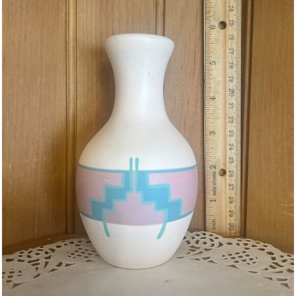 Handcrafted Sandstone Pottery Vase Pink Turquoise Southwest Design Phoenix AZ - Picture 2 of 7